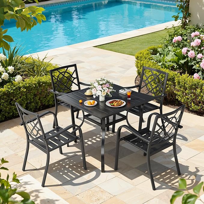 Incbruce Patio Dining Table, 37" x 37" Square Table Metal Steel Slat Table with 1.57" Umbrella Hole, for Backyards - Photo 7