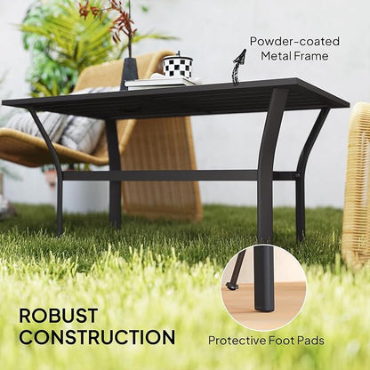 Outsunny Outdoor Coffee Table, All-Weather Rectangle Metal Patio Coffee Table with Slatted Tabletop for Outside, Patio, Garden, Balcony, Backyard, Black
