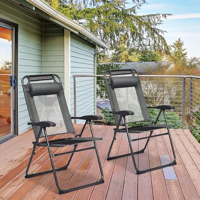 Giantex Set of 4 Patio Dining Chairs, Folding Lounge Chairs with 7 Level Adjustable Backrest, Headrest, 300 Lbs Capacity - Photo 2