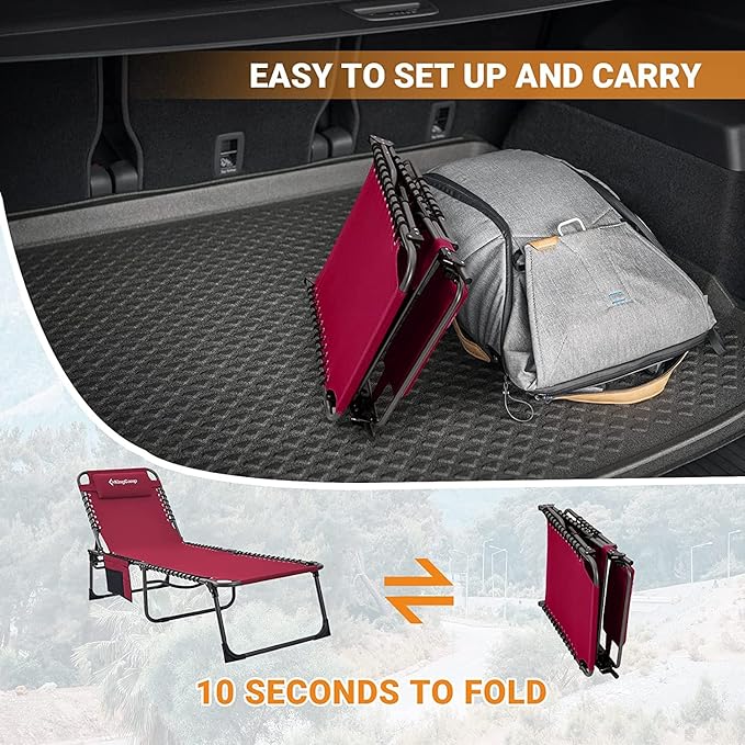 KingCamp Lounge Chair Outdoor, Folding Portable Tanning Chairs Comfy Adjustable 5-Position Lay Flat Foldable Chaise - Photo 7