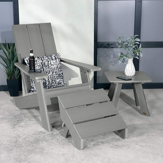 Highwood Italica Modern Adirondack Chair, Ottoman, and Side Table, 3-Piece Set, Coastal Teak