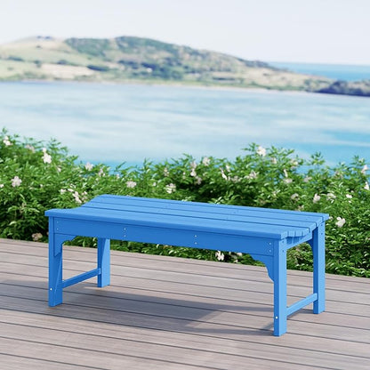 WestinTrends Malibu Outdoor Bench, All Weather Resistant Poly Lumber Backless Patio Garden Bench, Adirondack Curved Bench Seat for Comfort, Pacific Blue