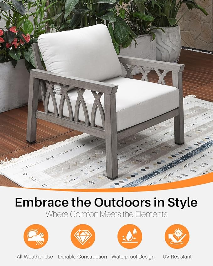 Aluminum Outdoor Sofa Chair, Modern Patio Sofa Armchair with Washable Cushions, Weather-Resistant Outdoor Club Chair - Photo 5