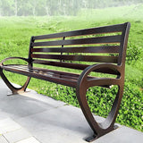 LITFAD Garden Bench Industrial Metal Frame Park Bench with Waterproof Wood Curved Seat Outdoor Seating Bench for Patio - Photo 3