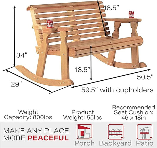 Amish Casual Heavy Duty 800 Lb Roll Back Pressure Treated Double Rocker with Cupholders (Cedar Stain)