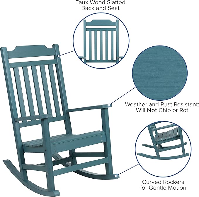 Flash Furniture Set of 2 Winston All-Weather Rocking Chair in Teal Faux Wood