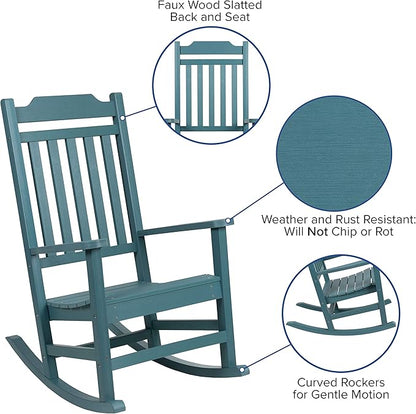 Flash Furniture Set of 2 Winston All-Weather Rocking Chair in Teal Faux Wood
