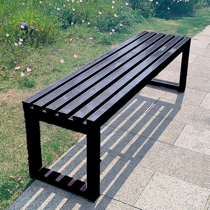 Outdoor Metal Backless Bench, Weatherproof 2-Person Patio Seating for Garden, Yard, Porch, Entryway - Durable Steel Frame, 47in Black Outdoor Furniture