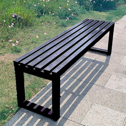 Sturdy 59in Backless Outdoor Metal Bench for 2-Person Seating, Weatherproof Garden Furniture for Patio, Yard, Entryway, and Porch - Durable Steel Frame (Black)