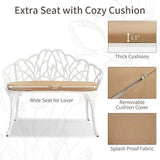 HOMEFUN Outdoor Bench with Cushion- Patio Garden Benches Metal Loveseat Cast-Aluminum Outside Furniture for Park Lawn - Photo 6