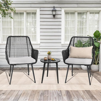 Patio Dining Chairs, Outdoor Dining Chairs with Armrest and Cushion Set of 6, Woven Twisted Wicker Rattan Chair, Modern Indoor Outdoor Seating for Garden, Lawn, Backyard, Black
