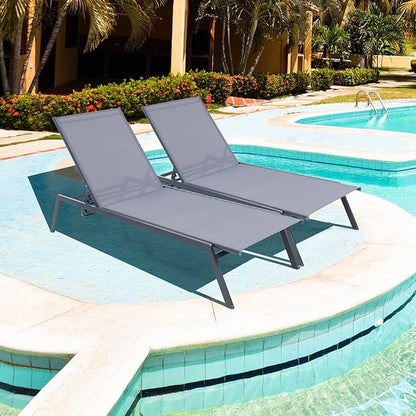 Giantex Patio Chaise Lounge Chair - Sunbathing Chair with Lay Flat Position, 6 Adjustable Positions, Outdoor Reclining Chair with Quick-Drying Fabric for Patio Poolside Backyard (1, Gray)