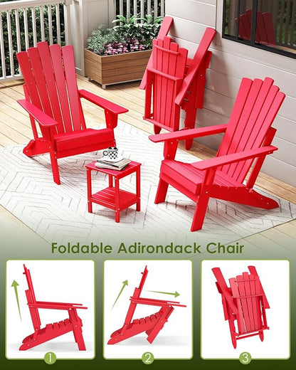 GREENVINES Folding-Adirondack-Chairs-Set-of-6 | HDPE Plastic | Throne Series | Fire Pit Chair | All Weather | for Outdoor Patio Deck Backyard Poolside | Red