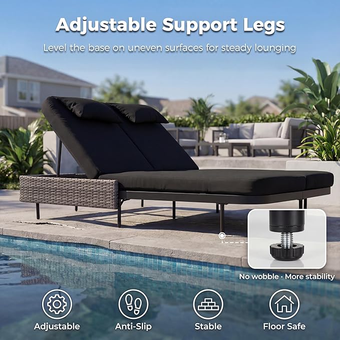 NICESOUL Double Chaise Lounge Outdoor, 51.2" Wide 2-Person Daybed with Independent Recline - Photo 9