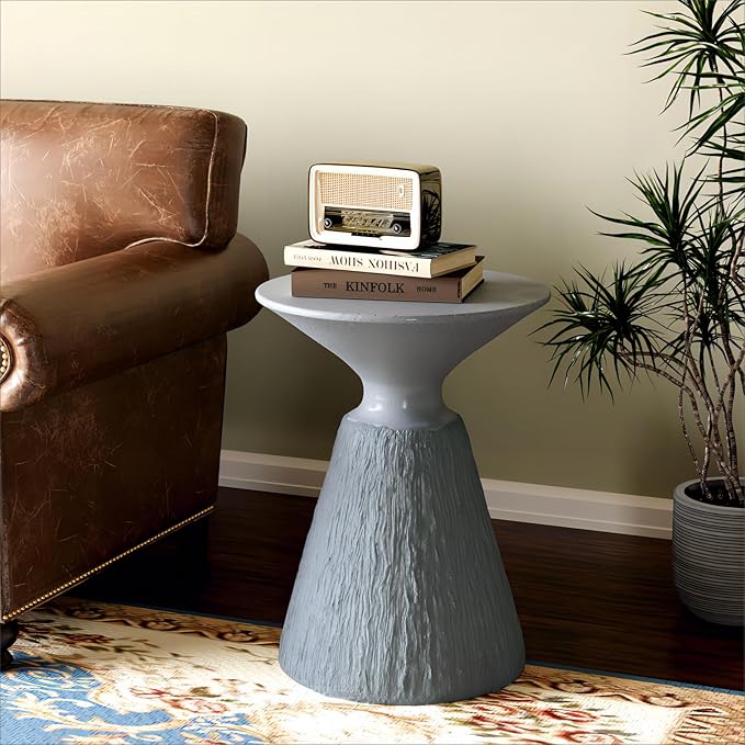 SUNBURY Outdoor Mushroom Side Table, Modern Concrete End Table, Round Accent Table w Marble Top for Plant Stand, Balcony, Courtyard, Spotted Grey