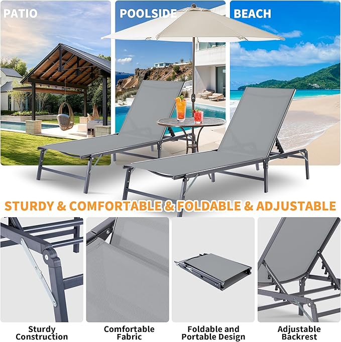Lounge Chair Outdoor, Pool Lounge Chairs Foldable, Patio Lounge Chairs for Outside - Photo 6
