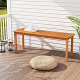 Tangkula Acacia Wood Outdoor Bench, 47" Patio Dining Bench with Slatted Seat, Backless Wooden Garden Bench - Photo 2