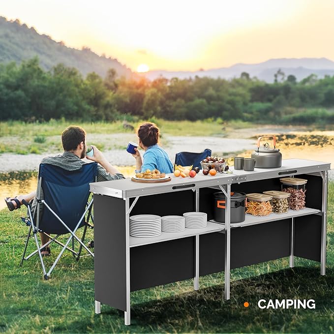 VINGLI 43" Portable Bar Table, 3-Tier Shelves, Carry Bag，Mobile Bar Table for Events, Party, Camping, Picnic, Tradeshow - Photo 7