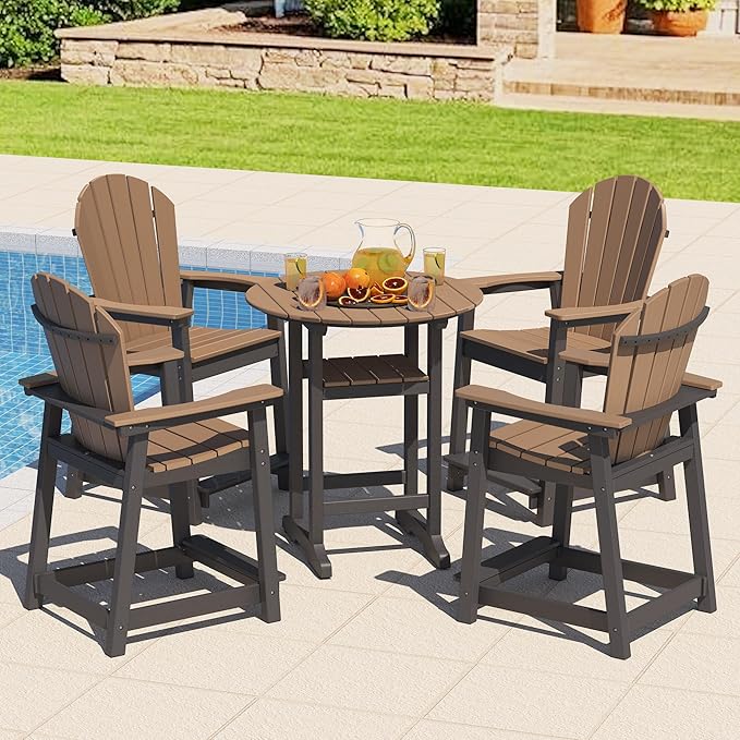Tall Adirondack Chairs Set of 6, Outdoor Bar Height Chair for Patio, Heavy-Duty Tall Adirondack Chair, Weatherproof HDPE Chairs for Deck, Poolside, Brown and Black