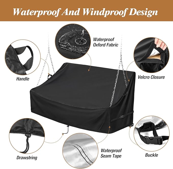 Kasla Porch Swing Seat Cover, Waterproof Swing Covers for Outdoor Patio Swings & Garden Hammock Glider & Hanging Swing - Photo 3