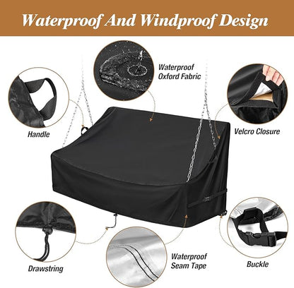 Kasla Porch Swing Seat Cover, Waterproof Swing Covers for Outdoor Patio Swings & Garden Hammock Glider & Hanging Swing Bench (62x26x15/21in)