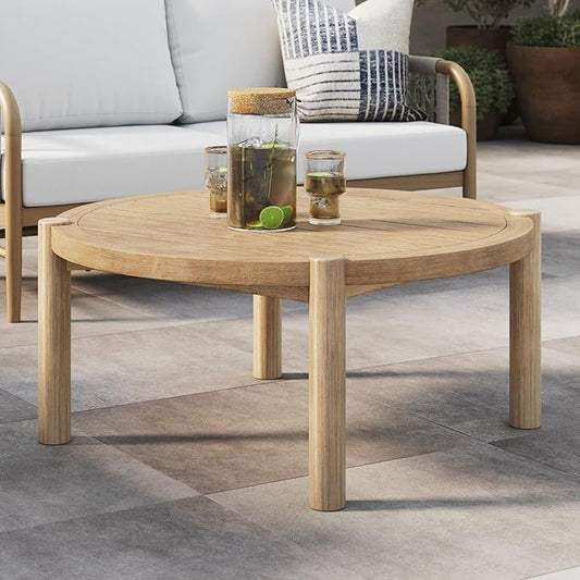 Nathan James Bora Round Outdoor Coffee Table, Farmhouse Wood Coffee Table for Patio or Porch, Solid Acacia Wood