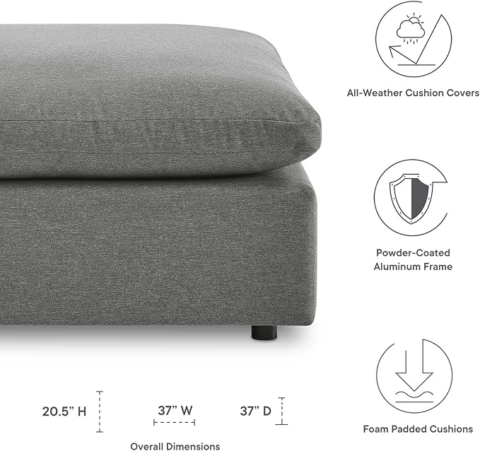 Modway Commix Outdoor Patio Overstuffed Sectional Sofa Ottoman in Charcoal - Photo 5