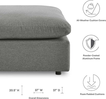 Modway Commix Outdoor Patio Overstuffed Sectional Sofa Ottoman in Charcoal