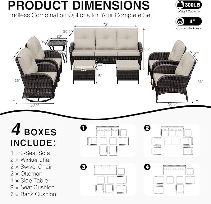 Joyside Wicker Patio Furniture Set, 8 Piece Outdoor Furniture Set with Thickened Cushions, High Back, Deep Seating - Photo 2