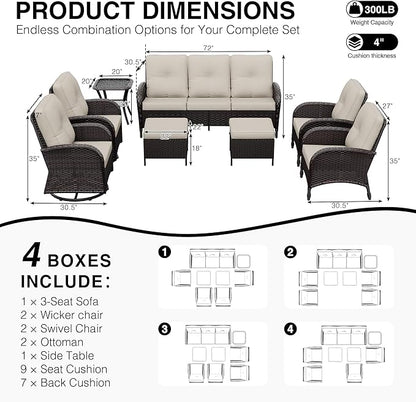 Joyside Wicker Patio Furniture Set, 8 Piece Outdoor Furniture Set with Thickened Cushions, High Back, Deep Seating, Wide Armrest, Outdoor Swivel Rocker Chairs for Porch, Deck