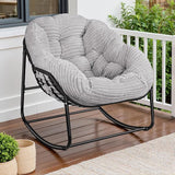 Indoor Rocking Chair, Oversized Outdoor Lounge Chair with Thick Corduroy Cushion & Straps - Photo 8