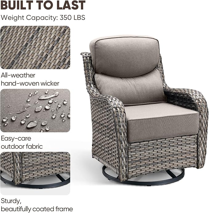 Swivel Patio Chairs sofa Set of 4 with 6" Thick Cushion - Wicker Outdoor Swivel Rocker Patio Chair ,Sofa/Glass coffee - Photo 7