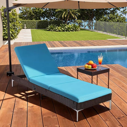 HOMREST Outdoor Lounge Chairs Set of 6, Patio Wicker Chaise Lounge with Removable Cushion, Rattan Pool Sunbathing Recliners with Adjustable Backrest (Turquoise)