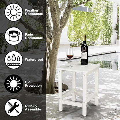 Beach Outdoor Side Table with 2 Layer Storage, Plastic Waterproof and UV Resistant HDPE Adirondack Coffee End Tables, All Weather for Patio, Backyard, Pool, Indoor Use (Square, White)