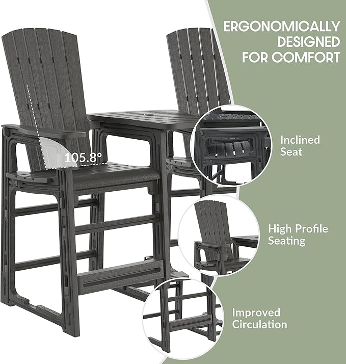 WestinTrends Azura Outdoor Tall Adirondack Chairs with Connecting Table Tray (Set of 2), Gray