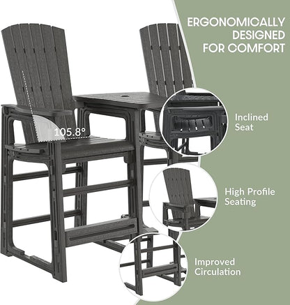 WestinTrends Azura Outdoor Tall Adirondack Chairs with Connecting Table Tray (Set of 2), Gray
