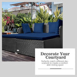 COSTWAY Outdoor Patio Rattan Daybed, Sponge Cushioned Loveseat Sofa with 4 Pillows, Wicker Furniture Sunbed for Balcony - Photo 8