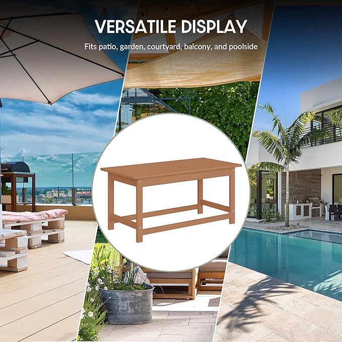 WestinTrends Malibu Outdoor Coffee Table, 35" x 17.5" All Weather Poly Lumber Patio Adirondack Coffee Table for Garden Lawn Porch Balcony, Teak