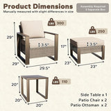 5 Pieces Metal Wicker Patio Furniture Set - Two Armchairs and Two Ottomans, One Side Table - Photo 2