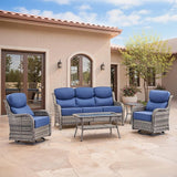 Swivel Patio Chairs sofa Set of 5 with 6" Thick Cushion - Wicker Outdoor Swivel Rocker Patio Chair ,Sofa/Glass coffee - Photo 1