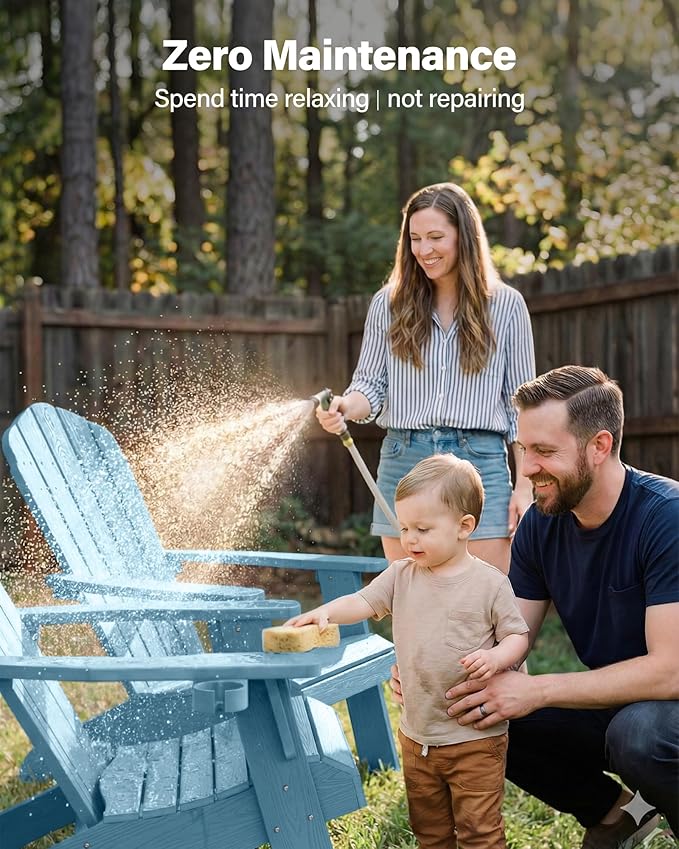 YEFU Oversized Plastic Adirondack Chair with Cup-Holder (Large Dual-Purpose), Weather Resistant, Poly Lumber Outdoor Chairs Duty Rating Widely Used in Patio, Lawn, Outside, Deck, Garden Chairs-Blue