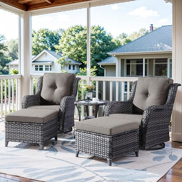 Belord 5 Piece Wicker Patio Furniture Set, Outdoor Swivel Rocker Chairs Set of 2 with Ottomans and Side Table - Photo 1