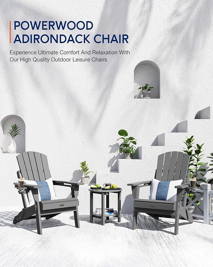 Adirondack Chair Outdoor Patio Backyard: Plastic HDPE Material with Folding - Weatherproof and UV Resistant - Ergonomic Design is Very Suitable for Family Members to Relax and Rest