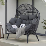 IRONCK Double Egg Chair Outdoor, 2 Person Wicker Lounge Chair, Oversized Thickened Padded Cushions and Headrests - Photo 1
