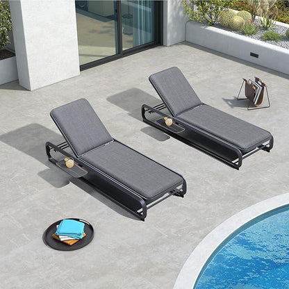 PURPLE LEAF Patio Chaise Lounges Outdoor with Cushion Aluminum Tanning Chair 4 Pieces Lounges Garden Adjustable Reclining Dark Grey