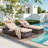 Outdoor Lounge Chairs, Pool Lounge Chairs Set of 2, Outdoor Chaise Lounge with Adjustable Backrest & Cup Holder - Photo 3