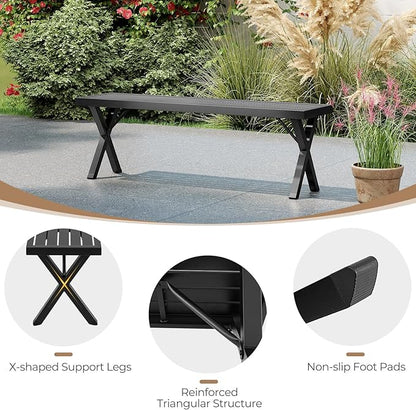 Tangkula 54" Metal Outdoor Backless Bench, Heavy-Duty 2-Person Patio Dining Bench with Slatted Seat & X Legs, Outside Bench for Yard, Garden, Porch, 800 LBS Max Load