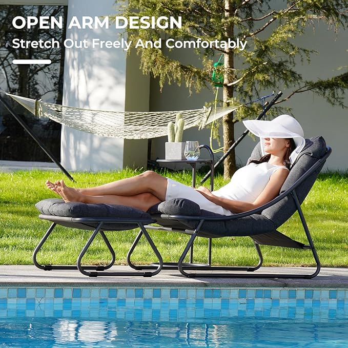 Grand patio Outdoor Lounge Chair with Ottoman, Comfy Sling Recliner Chair with Puffy Cushion and Foot Stool - Photo 3