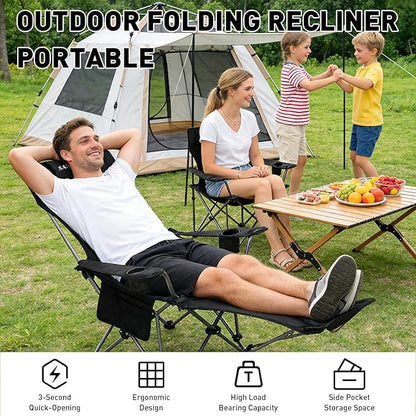 Zero Gravity Chair, Reclining Camping Chair with Padded Pillow, Cup Holder, Storage Pocket & Carry Bag, 4-in-1 Portable Camping Recliner for Outdoor, Beach, Garden, and Backyard - Black