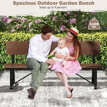 Giantex 72 Inches 4-Person Outdoor Bench with Weatherproof HDPE Backrest & Seat, Heavy Duty Metal Frame, 1100 Lbs Capacity, Park Bench for Lawn, Porch, Deck, Patio, Garden (1, Brown)
